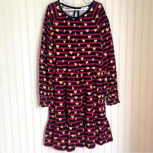 Crewcuts (J. Crew) Girls Heart Print Striped Long Sleeve Dress, Large (10-12)